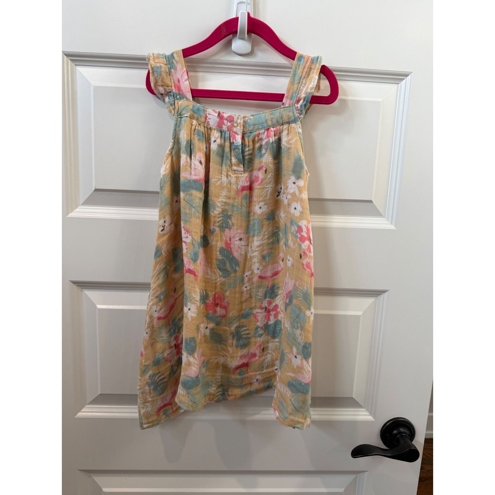 Angel Dear Girls 4T Yellow Flamingo Tropical Floral Cotton Gauze Sun Dress